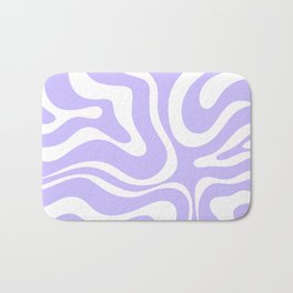 Retro Modern Liquid Swirl Abstract Pattern in Light Purple and White Bath Mat