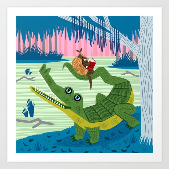 The Alligator and The Armadillo Art Print