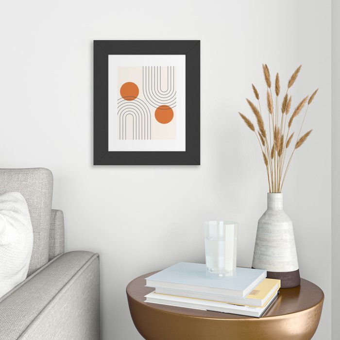 Mid Century Modern Geometric 88 in Navy Blue and Orange (Rainbow and Sun Abstraction)