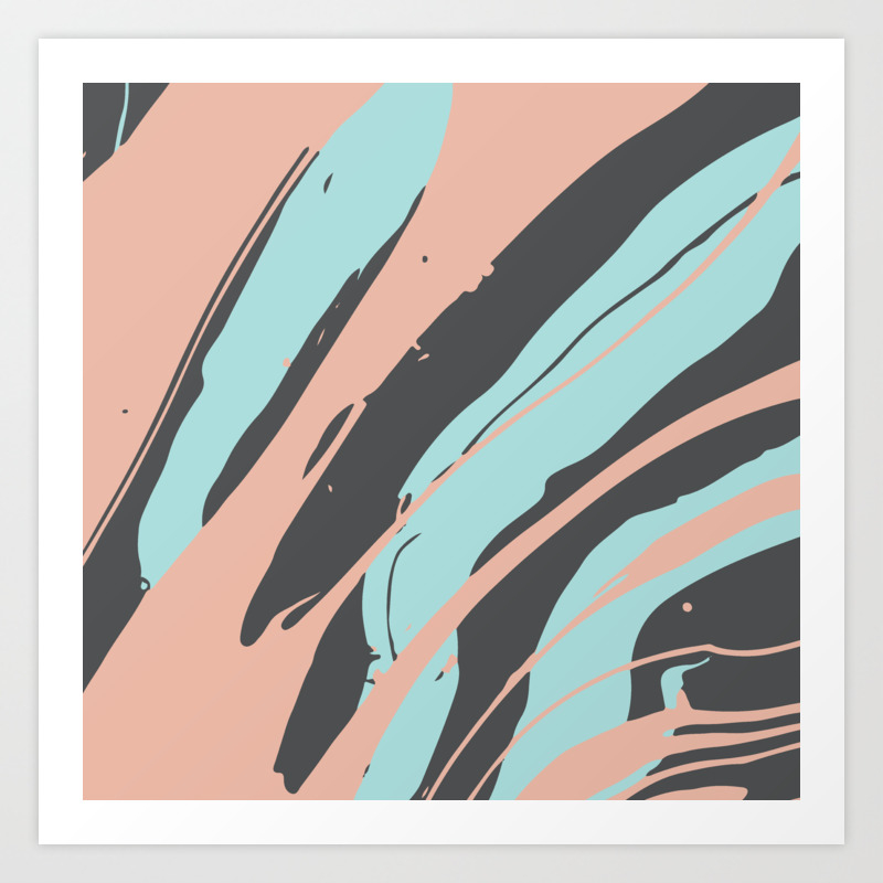Paint Splashes Colorful Rose Blue Black Abstract Pattern Art Print