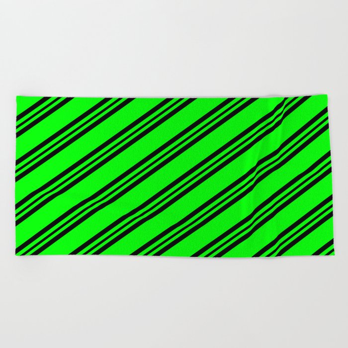 Lime & Black Colored Lines Pattern Beach Towel