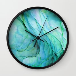 Sea Green Flowing Waves Abstract Ink Painting Wall Clock