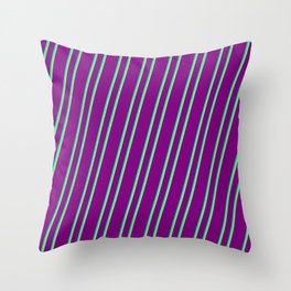 [ Thumbnail: Purple, Green & Light Green Colored Lined/Striped Pattern Throw Pillow ]