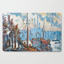 Docked Fishing Boat Painting Cutting Board