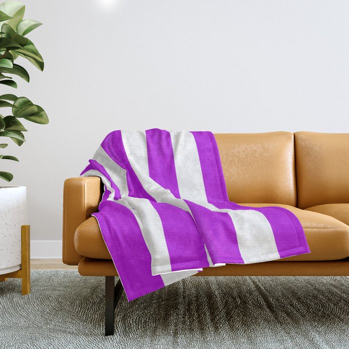 Vivid mulberry violet - solid color - white vertical lines pattern Throw Blanket