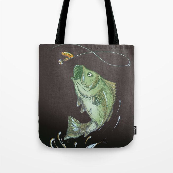 Largemouth Bass Jumping Out Of Water At Night // Spinner lure // Splashing Water // Fish On! Tote Bag