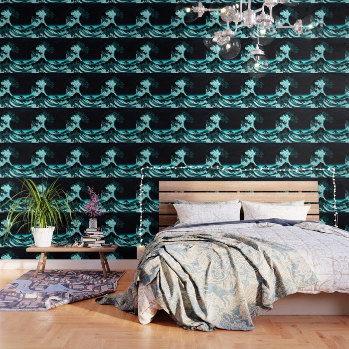The Great Wave Dark Teal Wallpaper By Purelove Society6