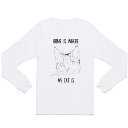 Mens Cat Home Is Where My Cat Is T-Shirts Hand Drawn Cat Face Shirt Quote Lettering Long Sleeve T Shirt | Pets, Cat Lover, Kitty, Motivation, Illustrations, Cat Love, Drawings, Cat Sketch, Cat Lovers, Pet Lover 