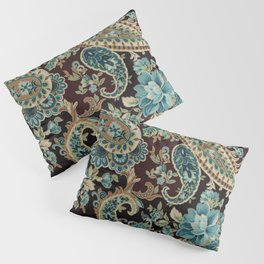 Brown Turquoise Paisley Floral Pillow Sham