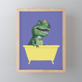 Playful T-Rex in Bathtub in Purple Framed Mini Art Print