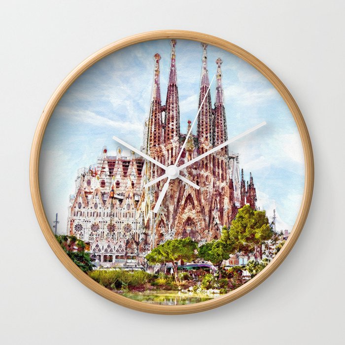 La Sagrada Familia watercolor Wall Clock