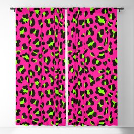 80s Neon Pink and Lime Green Leopard Blackout Curtain
