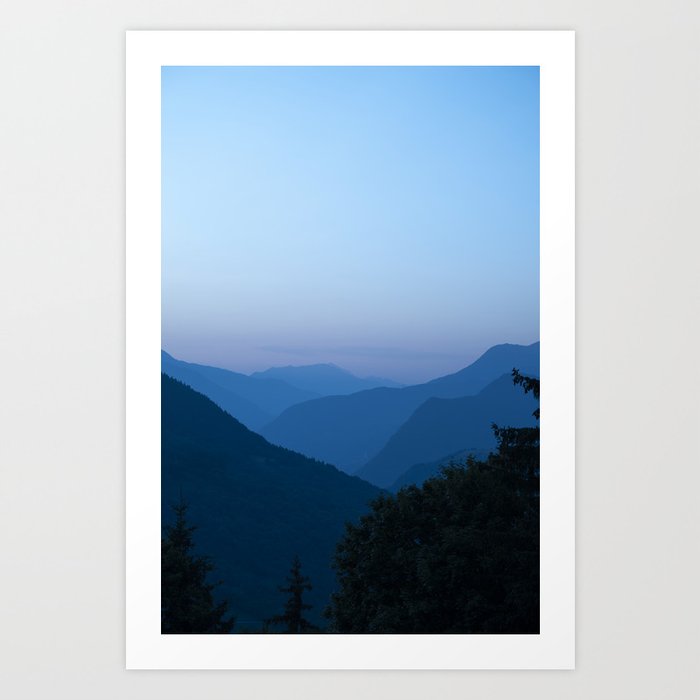 Mountain sunrise in France art print -gradient, layers, bold ultramarine blue - travel photography Art Print