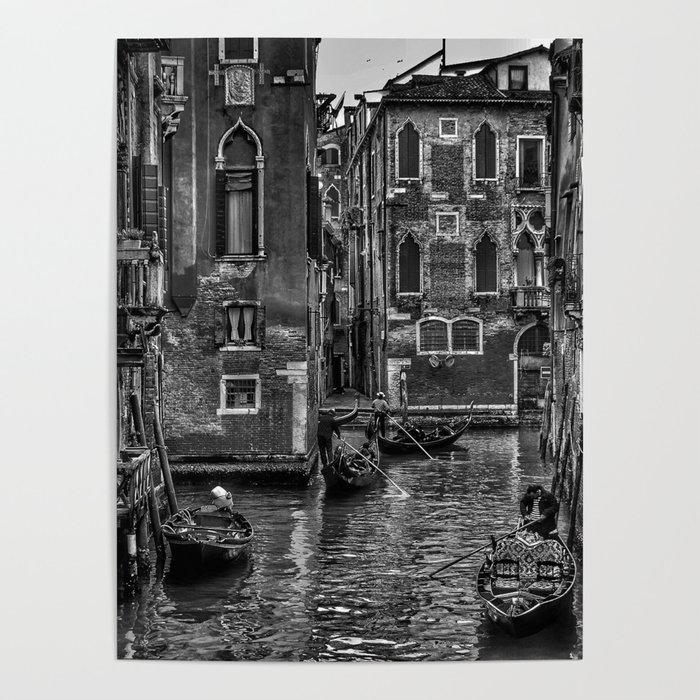Venice canals, early morning black and white portrait photograph - photography - photographs wall decor Poster