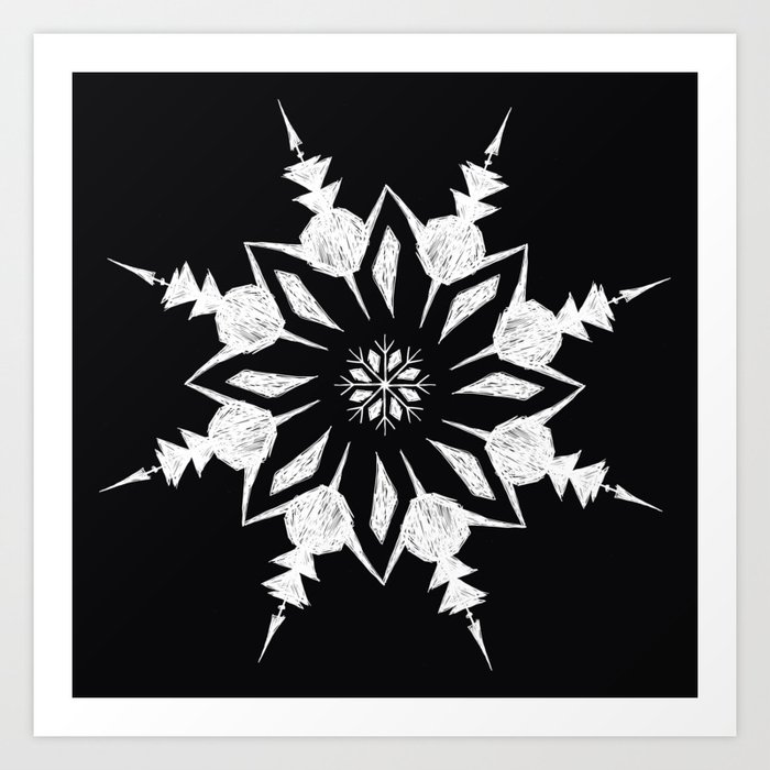 Anya Scratch Snowflake Black Art Print