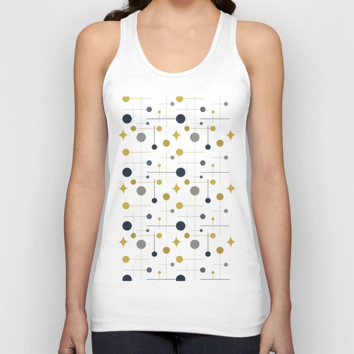 Mid Century Modern Abstract Retro Vintage Style Mustard, Navy and Grey Tank Top