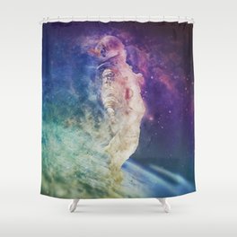 Astronaut dissolving through space Shower Curtain