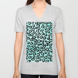 Sky Blue Leopard Background Pattern V Neck T Shirt