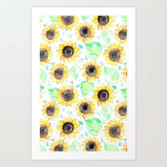 Cheerful Watercolor Sunflowers Art Print