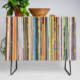 Vintage Used Vinyl Rock Record Collection Abstract Stripes Credenza