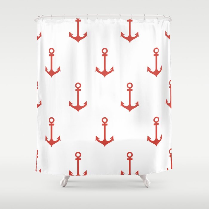 Anchors Away Red  Shower Curtain