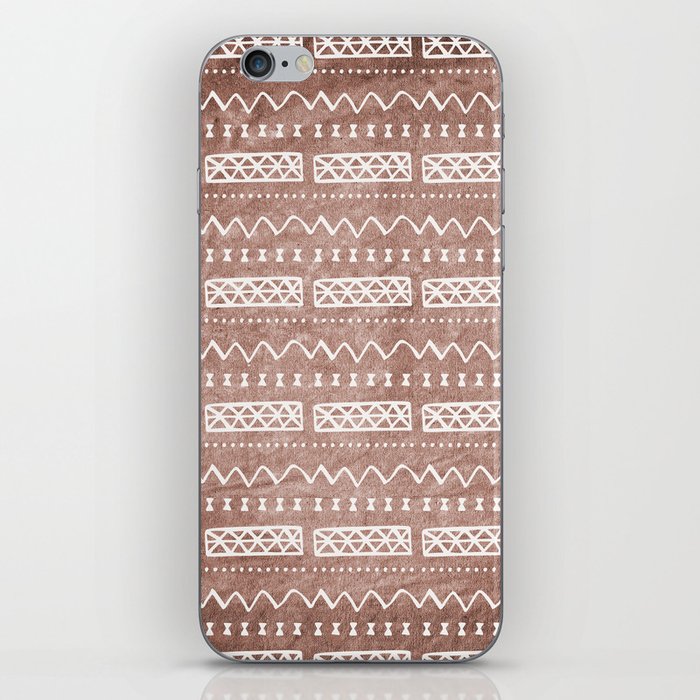Brown and White Bow Tie Zig Zag Mud Cloth Pattern iPhone Skin