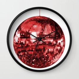 Red Mirrored Disco Ball Wall Clock