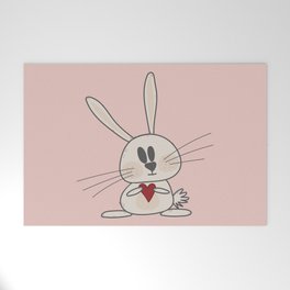 Cute pink rabbit holding heart Welcome Mat