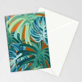 Tropical Monstera Palm Leaves on Orange Stationery Card