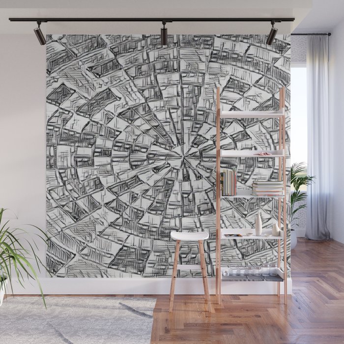 Black & White Circular Maze Wall Mural