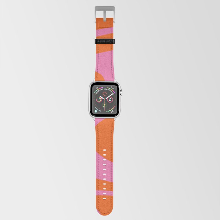 Hot Pink and Red Orange Wave Machine Abstract Retro Swirl Pattern Apple Watch Band