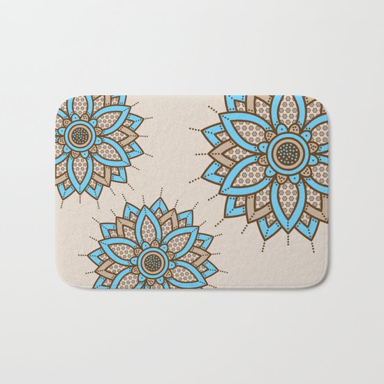 Tri Floral Parade Brown Blue Bath Mat