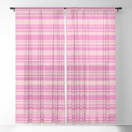 [ Thumbnail: Hot Pink and Pink Colored Striped Pattern Sheer Curtain ]