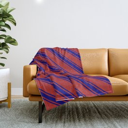 [ Thumbnail: Red and Blue Colored Lined/Striped Pattern Throw Blanket ]