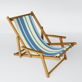 [ Thumbnail: Blue & Light Yellow Colored Lined/Striped Pattern Sling Chair ]