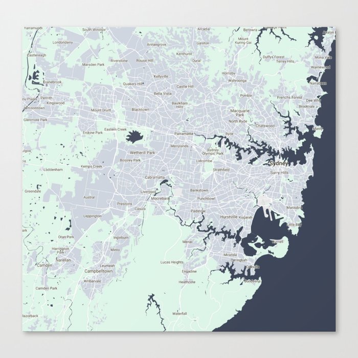 Minimalist Modern Map of Sydney, Australia 2 Canvas Print by asarstudios