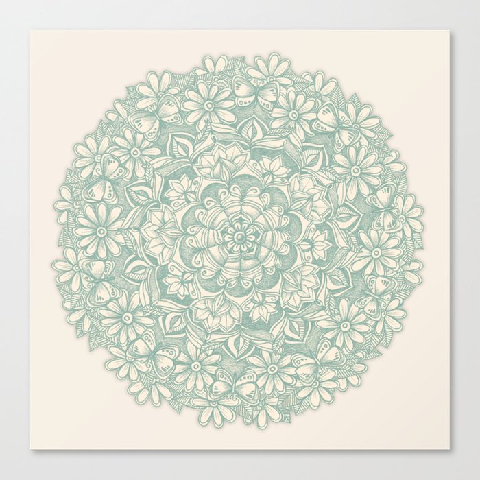 Sage Medallion with Butterflies & Daisy Chains Canvas Print