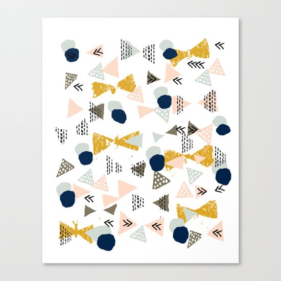 Minimal modern color palette navy gold abstract art painted dots pattern Canvas Print