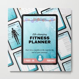 Fitness Planner Bundle Digital Workout Meal Tracking Weight Loss Journal Water Sleep Habit Tracker Notes Health Wellbeing Printable Metal Print