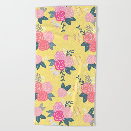 Sweet Roses on Yellow Beach Towel