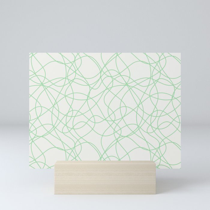 Pastel Green Scribbled Lines Abstract Hand Drawn Mosaic on Off White 2020 Color of the Year Neo Mint Mini Art Print