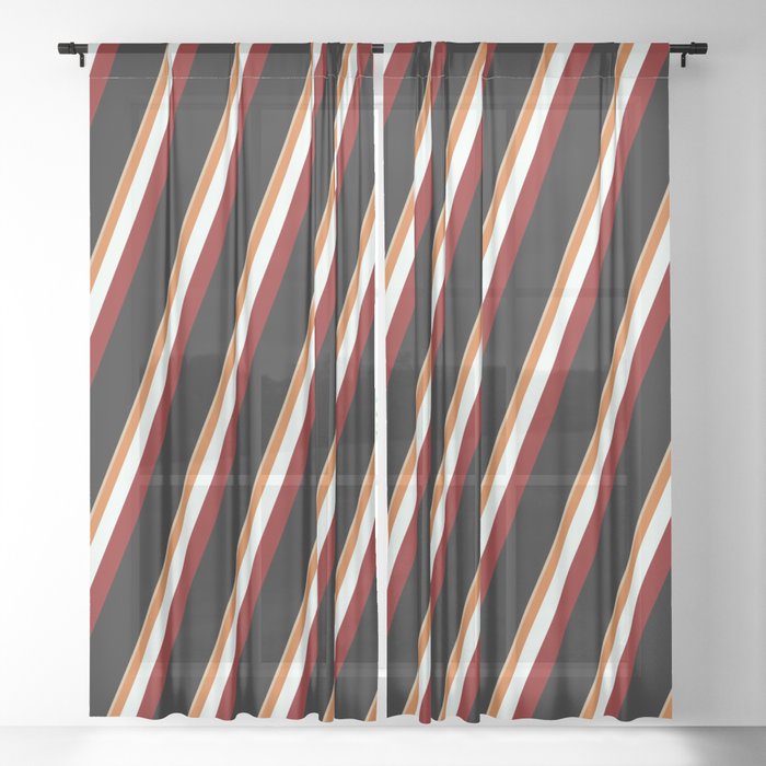 Eyecatching Tan, Chocolate, Mint Cream, Maroon & Black Colored Pattern of Stripes Sheer Curtain