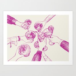 Cheers - Pink Retro Cocktails, Vintage Illustration Art Print