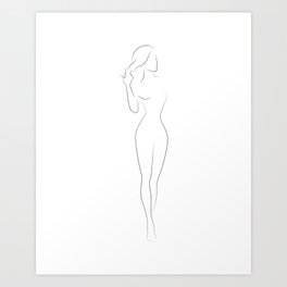 Woman one line drawing, Female figure printable wall art, Nude art, Woman body illustration Art Print