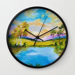 Sunset by the Lake Wall Clock