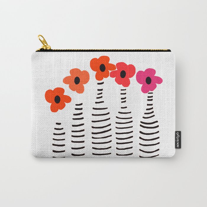 Red Petals Retro Flowers Stripe Bottles White Background #decor #society6 #buyart Carry-All Pouch
