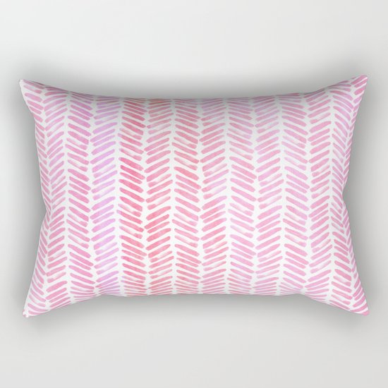 Handpainted Chevron pattern-small- pink watercolor on white Rectangular Pillow