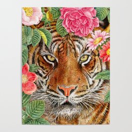 Tiger with Flowers #109 Poster