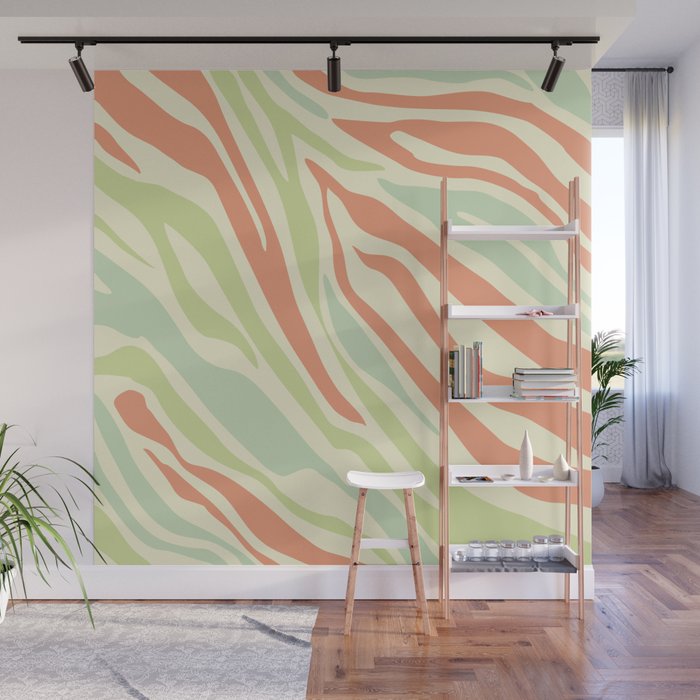 Mid Century Modern Zebra Print Pattern - Retro colors  Wall Mural