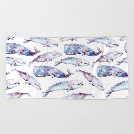 Watercolor Whales Beach Towel